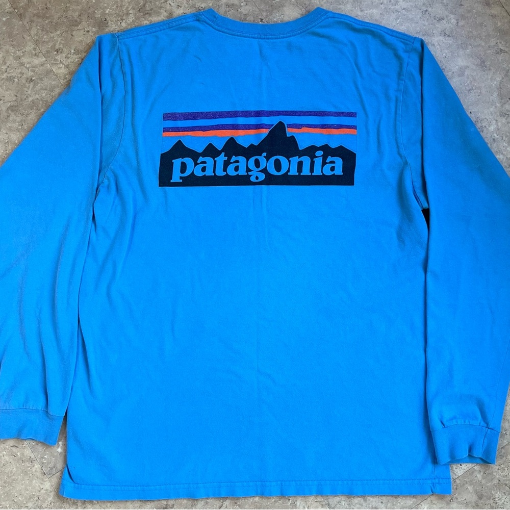 PATAGONIA Men's‎ Medium Regular Long-Sleeve Logo Shirt Blue Worn Wear #51884 - Picture 8 of 8